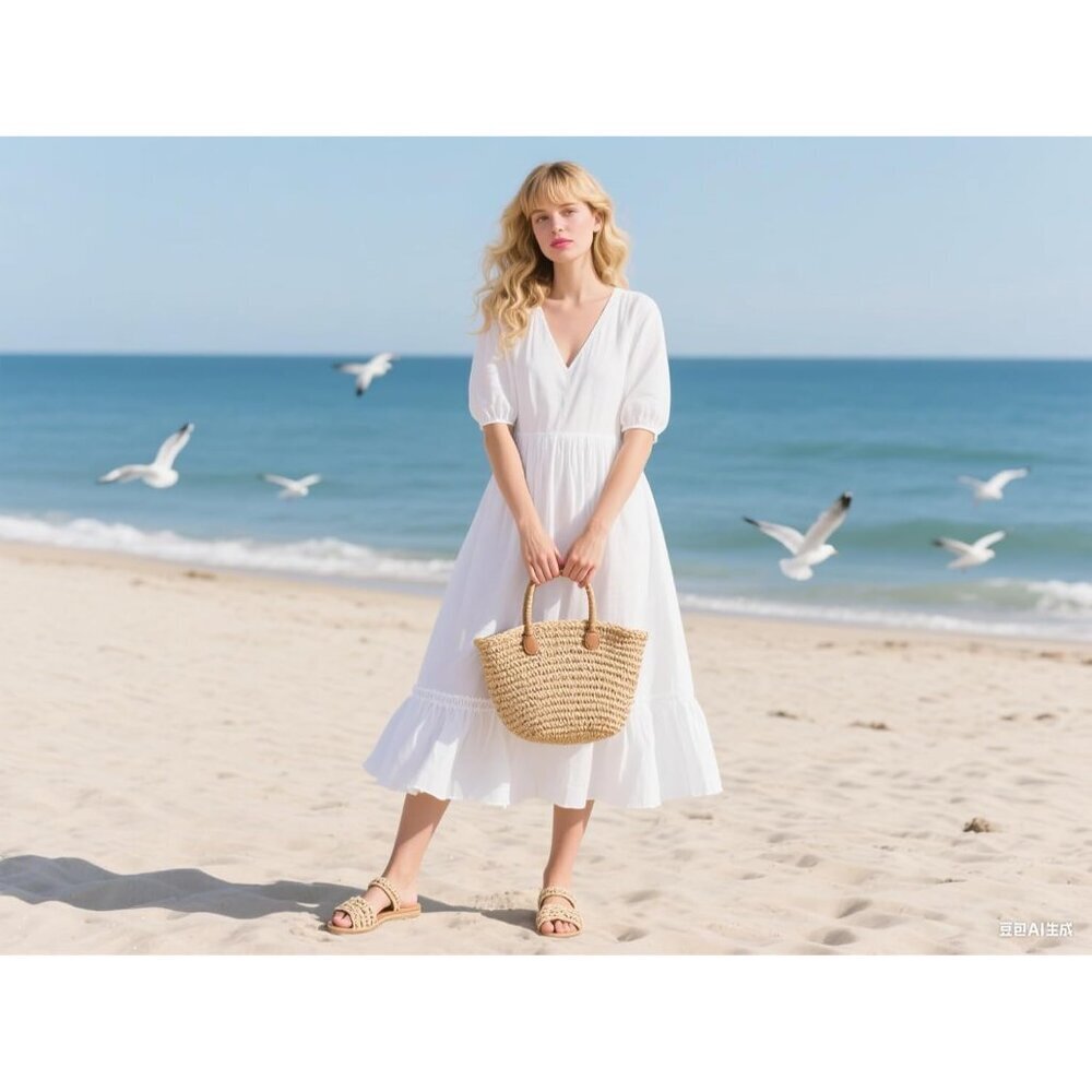 Womens Straw Beach Bag Woven Crossbody Tote Handbag Summer Purse - Picture 2 of 9